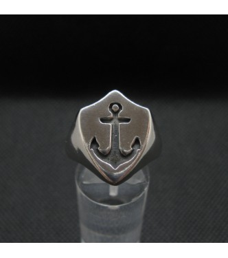 R002094 Sterling Silver Men Signet Ring Anchor Solid Genuine Hallmarked 925 Comfort Fit